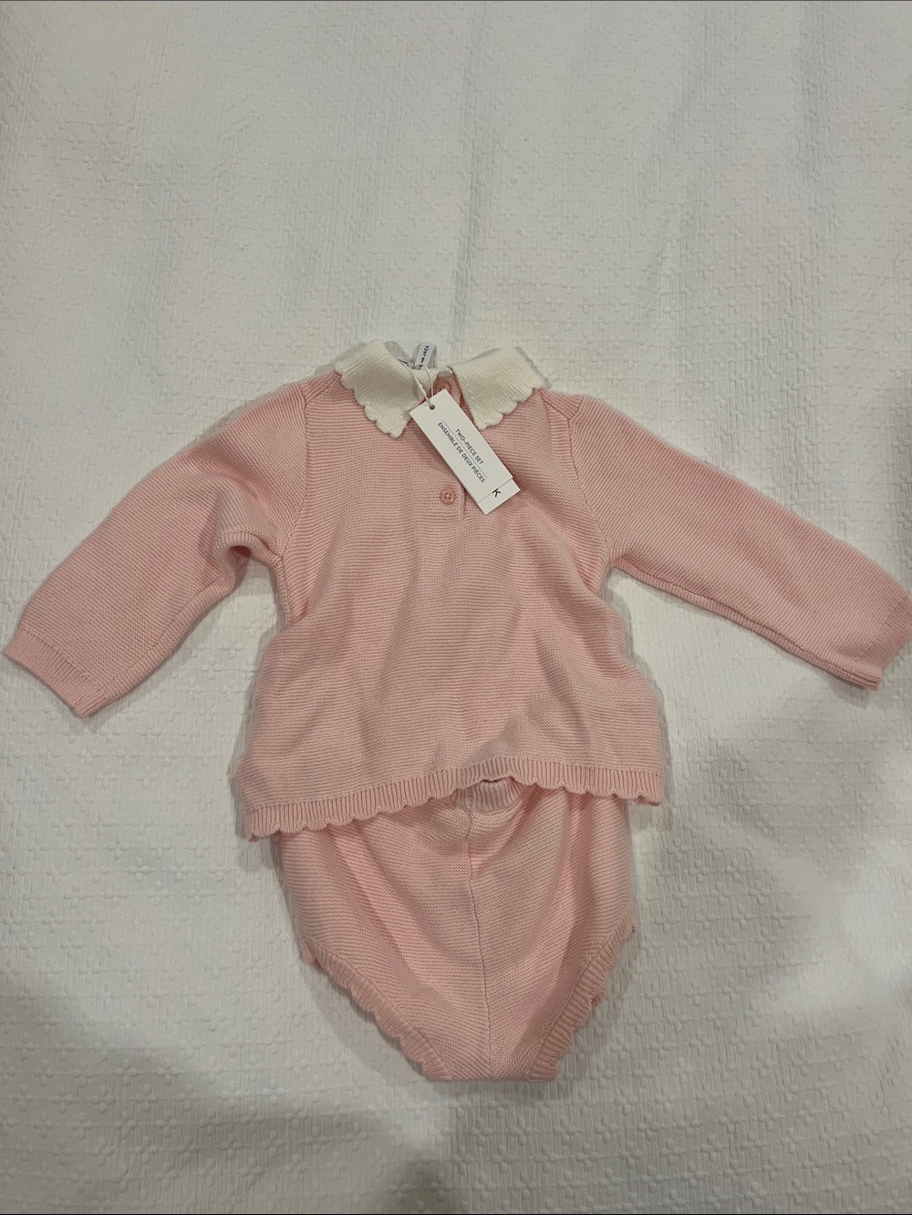 Classic Pink Knit Two-Piece with Scalloped Collar